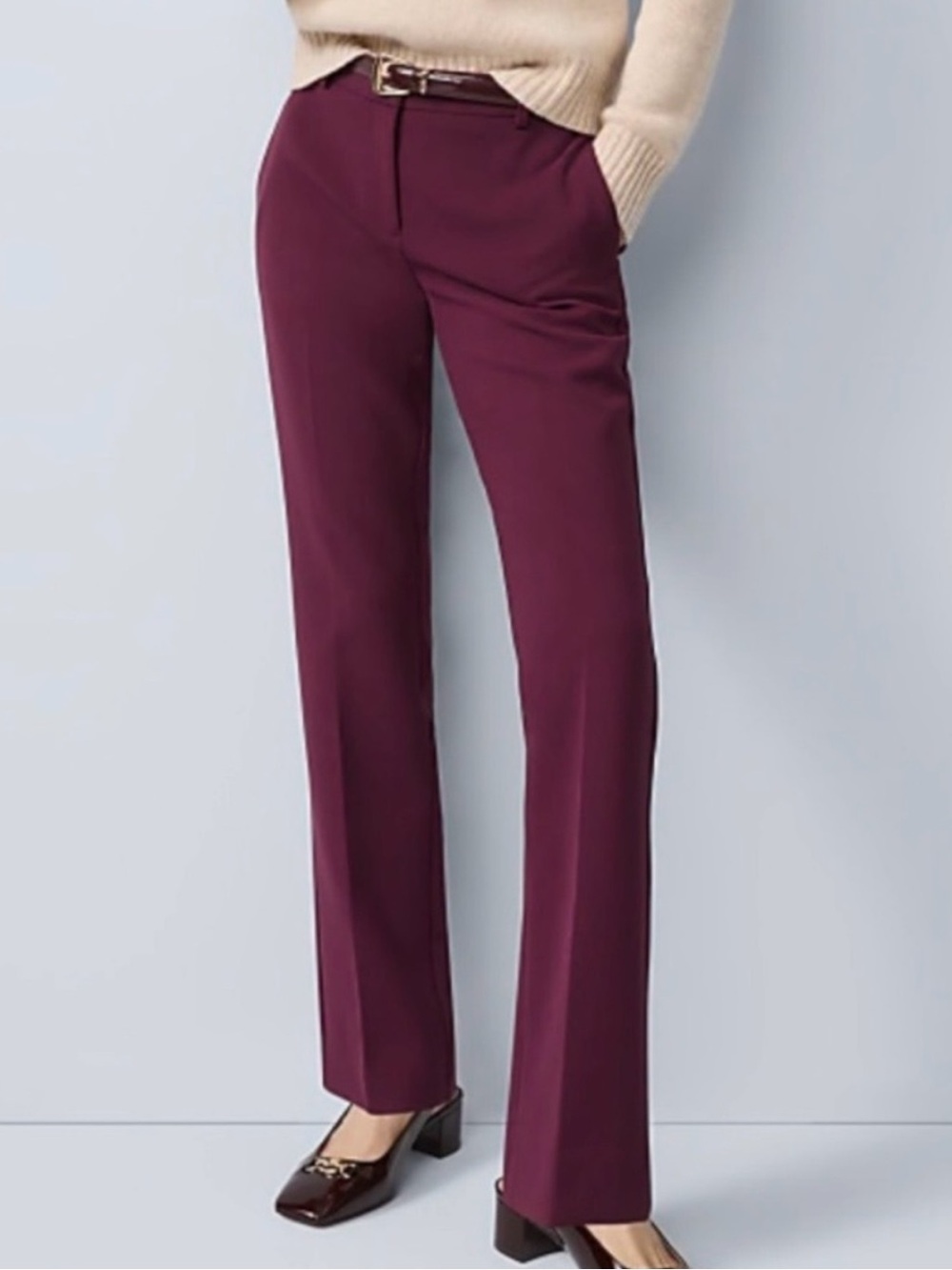 Ann Taylor The Straight Mid Rise Full Length Pants Burgundy size 14 NWT